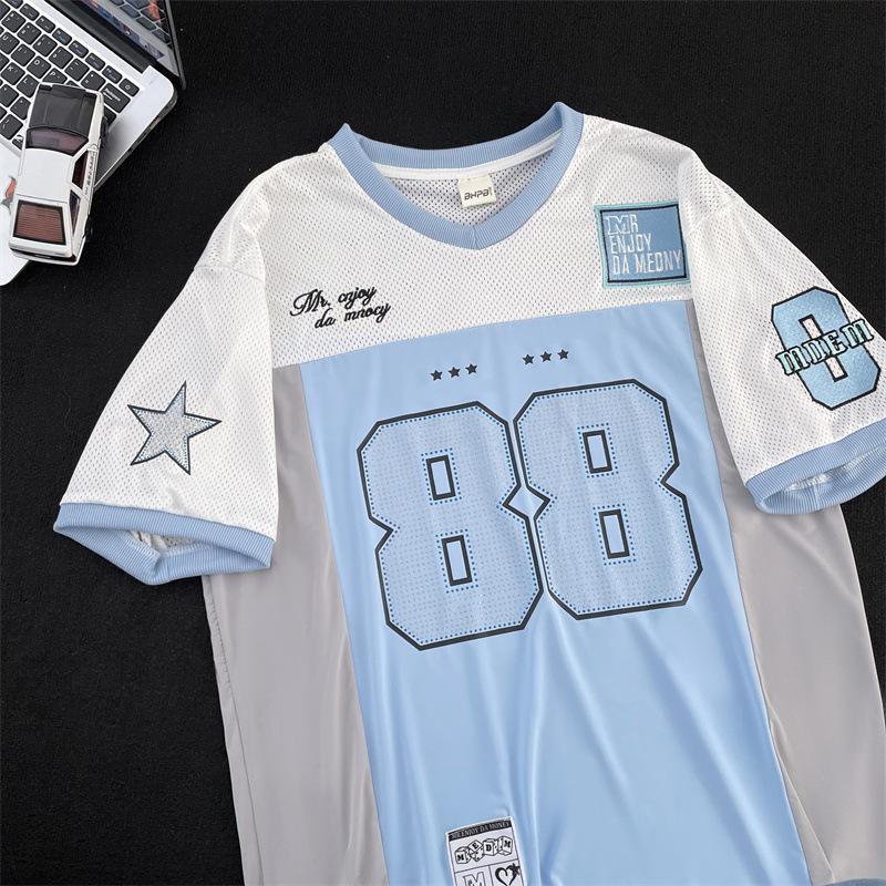 American street loose v-neck football No. 88 jersey women's short-sleeved T-shirt casual oversize versatile top ins