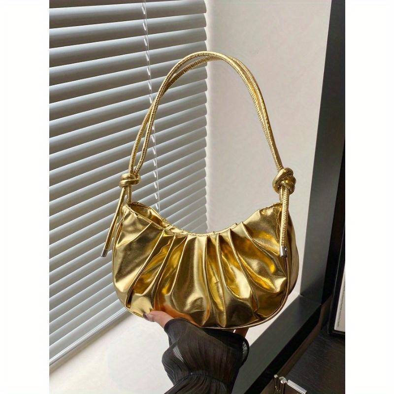 

Fashion Solid Colour Gold Cloud Pleated PU Ladies Handbag Simple Sweet Style Shoulder Bag, Crossbody Bag. Suitable For Shopping золотой