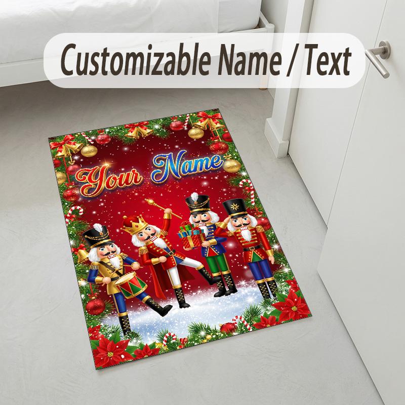 Christmas Theme Crystal Velvet Rug Personalized Custom Name Text Soft Floor Mat Home Decor