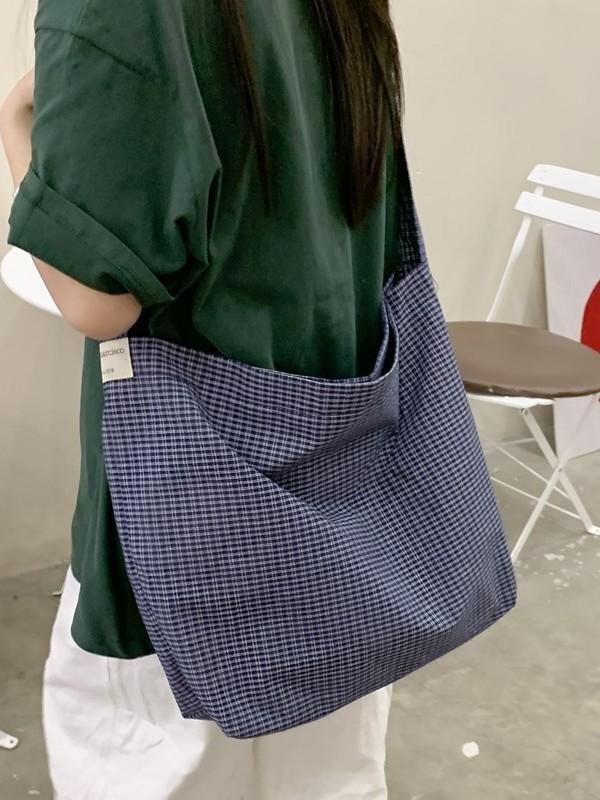 Urban Style Large Capacity Cotton Shoulder Bag With Pouch For Casual Outings