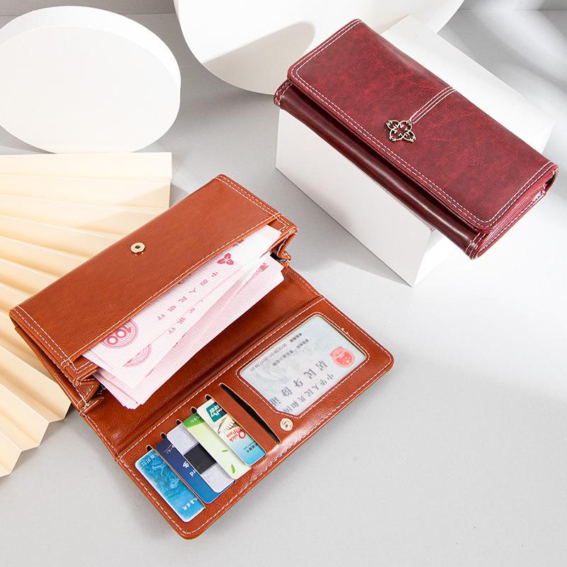 Women's Long Oil Wax Leather Wallet 2025 - Retro European & American Style, Large Capacity Clutch with Coin Purse & Zipper.