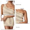 Damen Strick Bikini Coverup Einseitige Schulter Aushöhlung Badeanzug Überkleid für Sommer Beige S