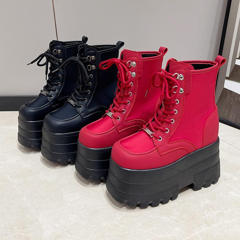 Fashion 14.5CM Women's Boots Autumn Women Ankle Boots Platform Wedges High Heels Booties New Fashion Design Red Cosplay Shoes of Women