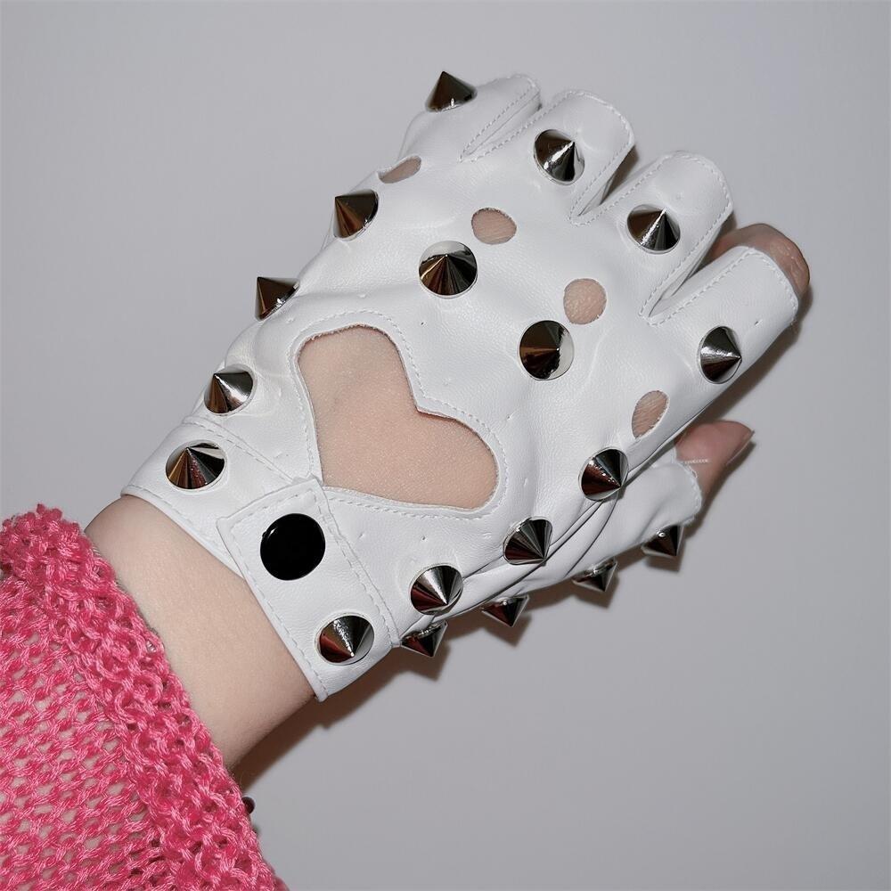 Fingerless Half-palm Gloves PU Leather Patent Leather Gloves Lolita Rivet Gloves  Hip-Hop