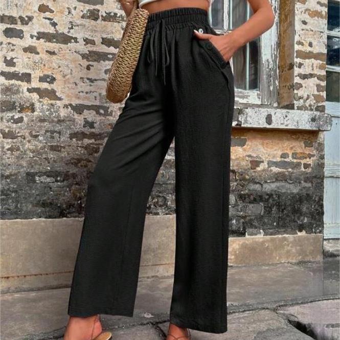 

Новые женские повседневные брюки с эластичной завышенной талией, свободные брюки для женщин M чёрный