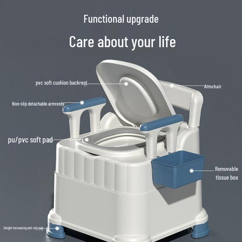 Portable Toilet Chair with Armrests for Elderly, Indoor Use, Bedside Commode for Pregnant Women.
