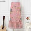 ZANZEA Womens Casual Floral Print Mesh Splice Hem Summer Midi Skirts