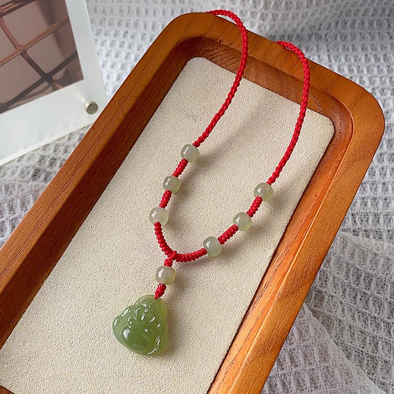 Natural Hetian Jade Buddha Pendant, Maitreya Buddha Handmade Woven Jade Necklace, Women's Jade Pendant, Birthday Gift