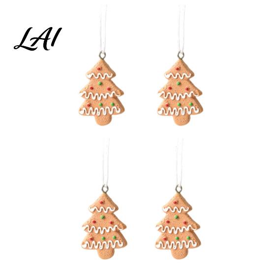 Durable Resin Holiday Ornaments 4 Pcs Gingerbread Christmas Ornaments Candy Cane Tree Lollipop Tree Decorations Man Xmas Hanging Decoration