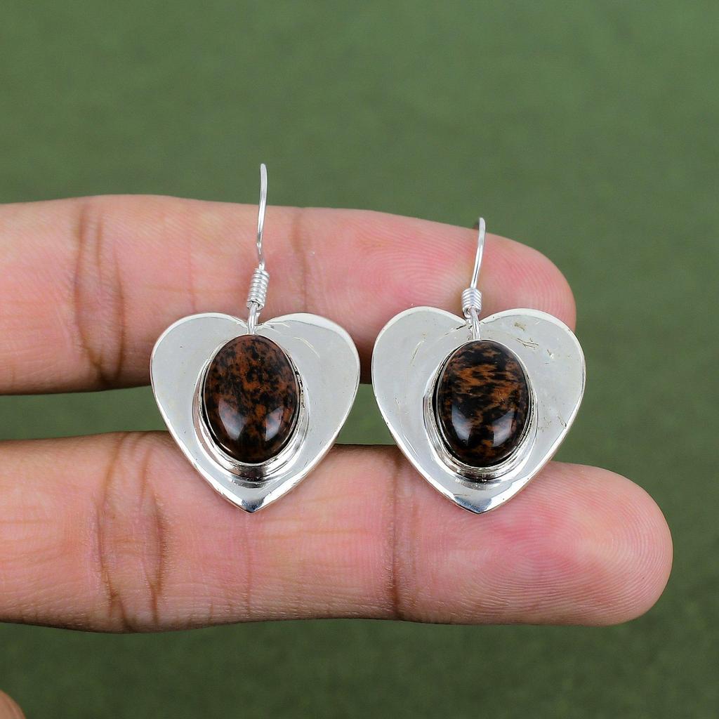 Boucle d'oreille Obsidienne Acajou Boucle d'oreille Argent Sterling 925 Boucle d'oreille Faite à la Main Boucles d'oreilles Pierres Précieuses Bijoux Argent Cadeaux Pour Femme Boucle d'oreille Dernier Design