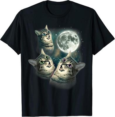 Lustiges Katzenhemd Drei Katzen Mond 3 Wölfe Süßes T-Shirt Herren T-Shirt