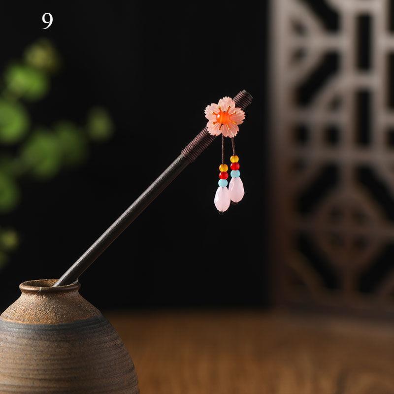 Vintage Handmade Luxury Flower Tassel Hairpins Hair Sticks Hair Wood Chinese Hair Stick Pins For Women Hair Ornaments headdress