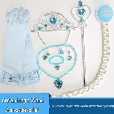 Frozen-Themed Costume Set: Crown, Wand, Braids, Necklace, Earrings, and Gloves for Christmas & Halloween