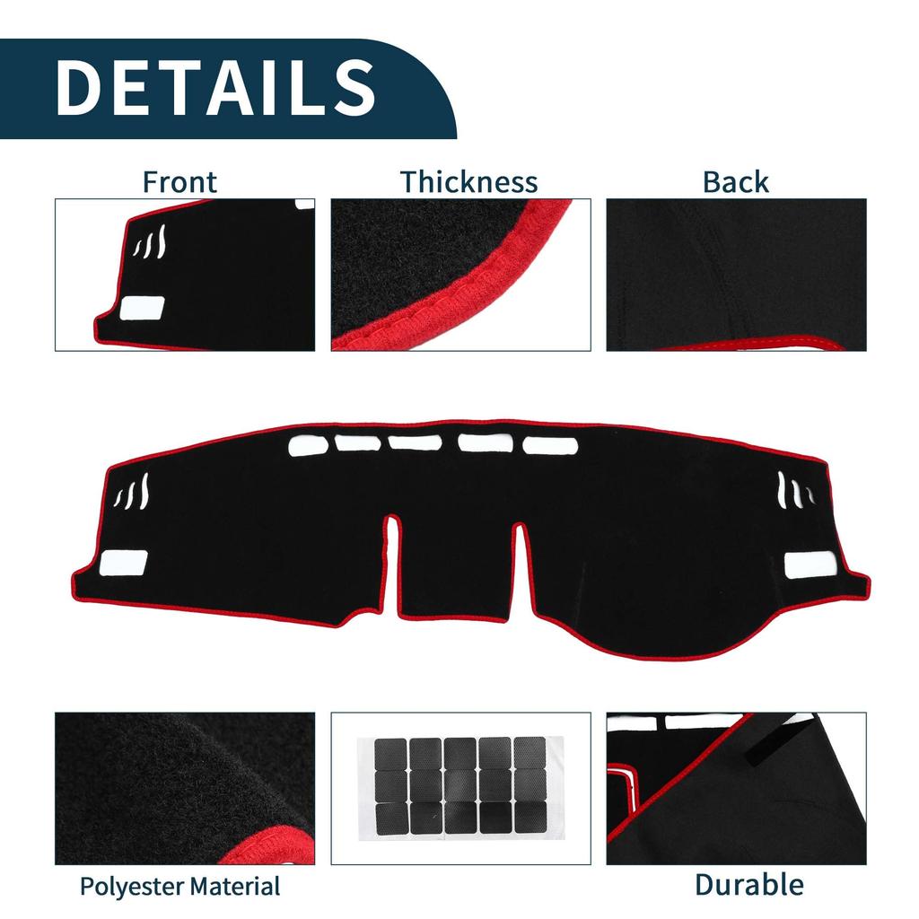 TUCKBOLD Dashboard Mat for Toyota RAV4 Center Console Dashboard Cover Black and with 1 Sticker Set 2019-2024, Mat, Red,