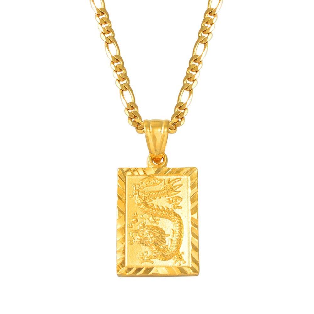 Anniyo Auspicious Dragon Pendant Necklace for Women Men Jewelry Chinese FU Blessing Wealth Auspiciousness Longevity #006809 45cm or 17.7 Inches