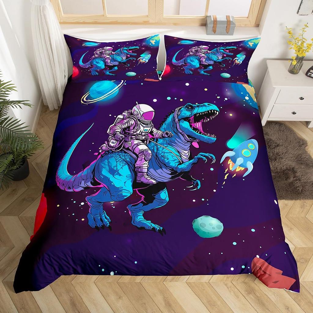 Three-Piece Space Astronaut Pattern Printed Duvet Set Suitable For Children'S Bedroom Decoration