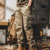 Men Casual Cargo Pants Elastic Waistband Drawstring Multi Pockets Hip Hop Slacks Shrinkable Cuffs Long Trousers