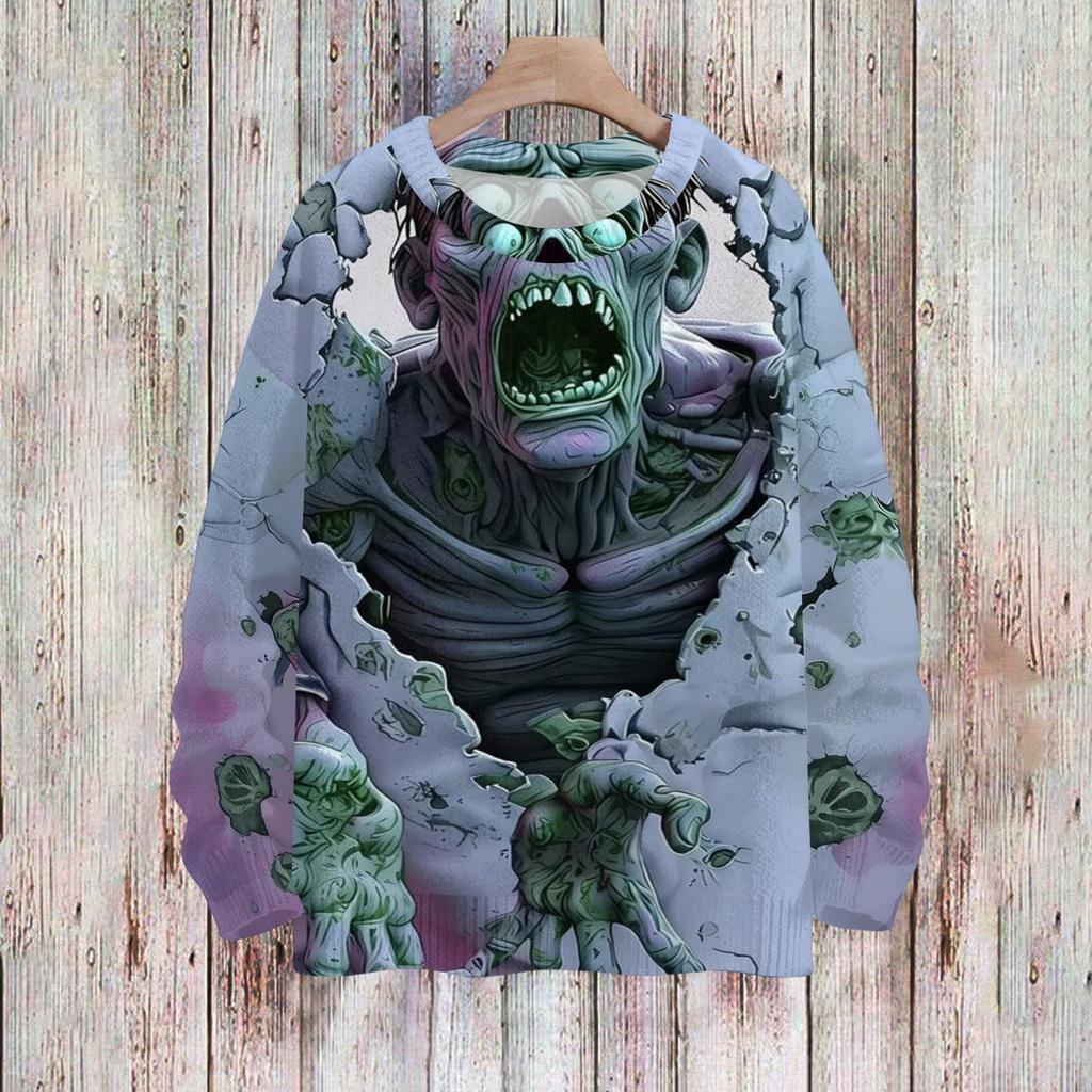 Women's Long Sleeve Halloween Print Neck Knit Pullover Sweater for Casual Wear