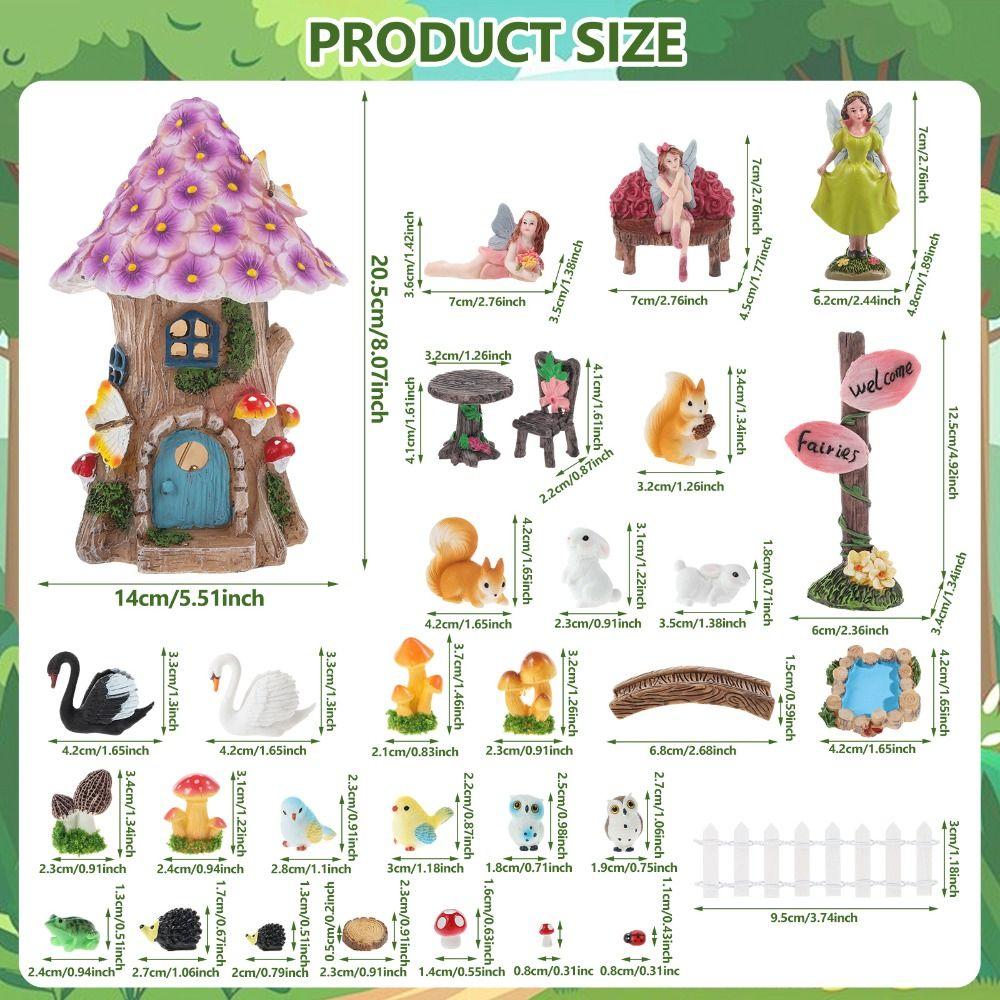 60PCS Solar Fairy Garden Accessories Resin Light up DIY Village Decoration Elves Flowers Cottage Micro Landscape Ornament