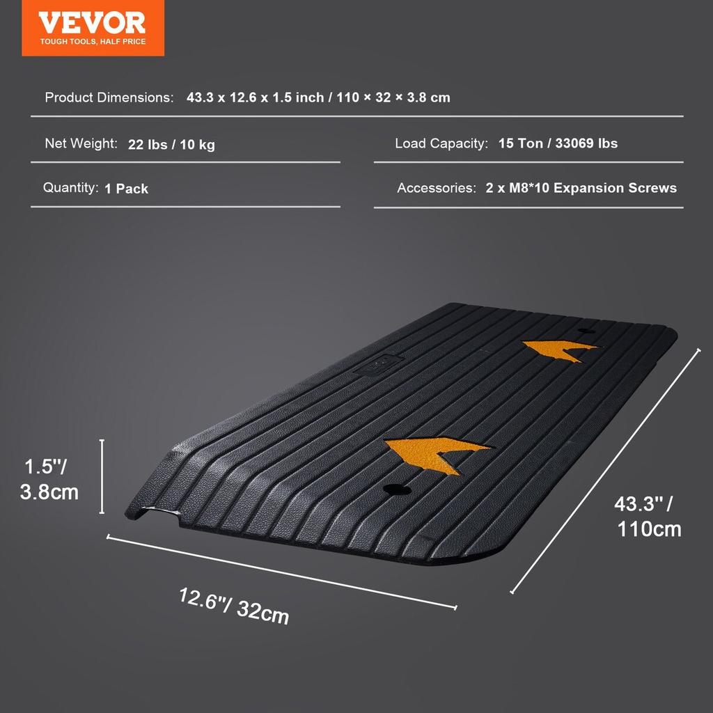 Upgraded Rubber Threshold Ramp, 1.5" Rise Wheelchair Ramp Doorway, Natural Curb Ramp Rated 33069 lbs Load Capacity, Non-Slip Textured Surface Rubber