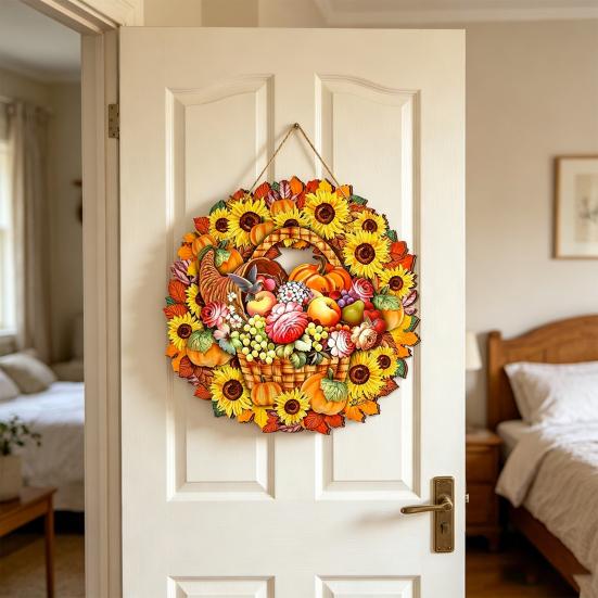 Fall Welcome Sign for Front Door Wooden Pumpkin Sunflower Door Sign Rustic Thanksgiving Farmhouse Hanging Plaque for Outdoor Porch Wall Autumn Harvest