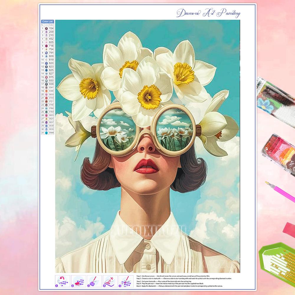 Full Diamond Painting Beauty Girl Flowers Abstract Art Diamond Mosaic Embroidery Rhinestone Cross Stitch Kit Home Wall Decor