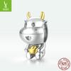 Lucky Niu Niu S925 Silberperlen, Vergoldet mit echtem Gold, Verspieltes Kälbchen, Glücksbringerperlen für das neue Jahr Scc1709