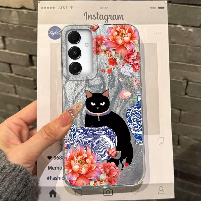 

Винтажный чехол с цветами и кошкой для Samsung A56 A16 A17 S24 S25 FE Xiaomi Redmi Note 14 13 Pro 14C A5 Huawei Honor 400 200 Lite Pro iPhone 16 Противоударный чехол Redmi Note 14 Pro Plus 5G красный