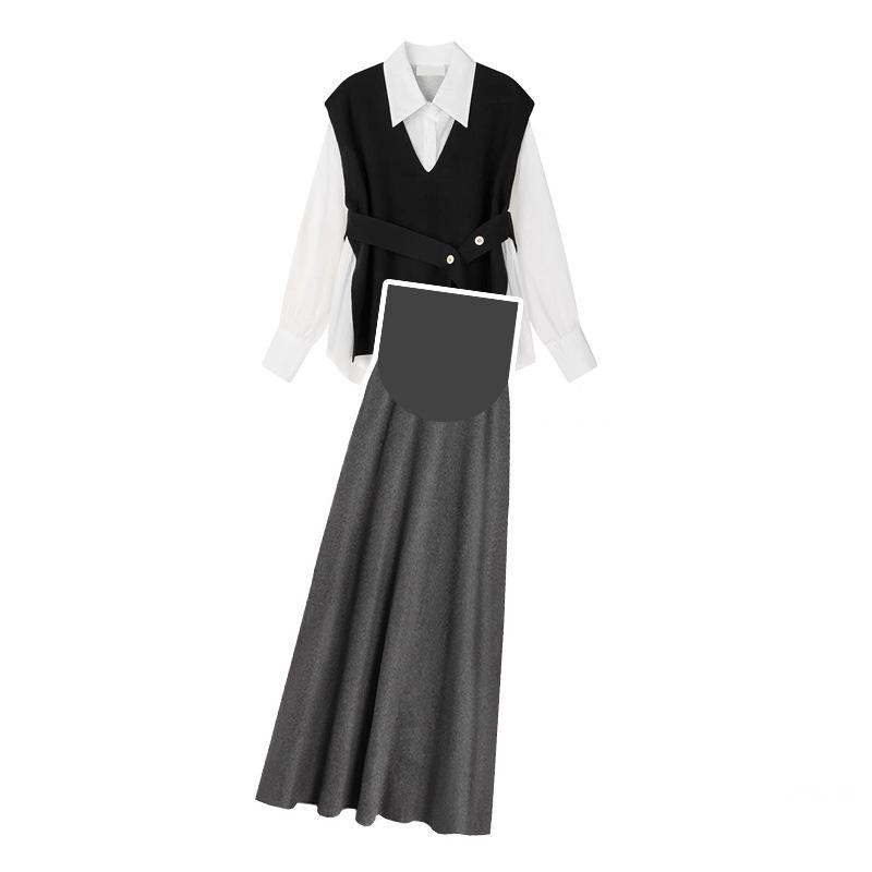 2026 Spring Maternity Set: Shirt, Vest Sweater & Skirt 2X Large