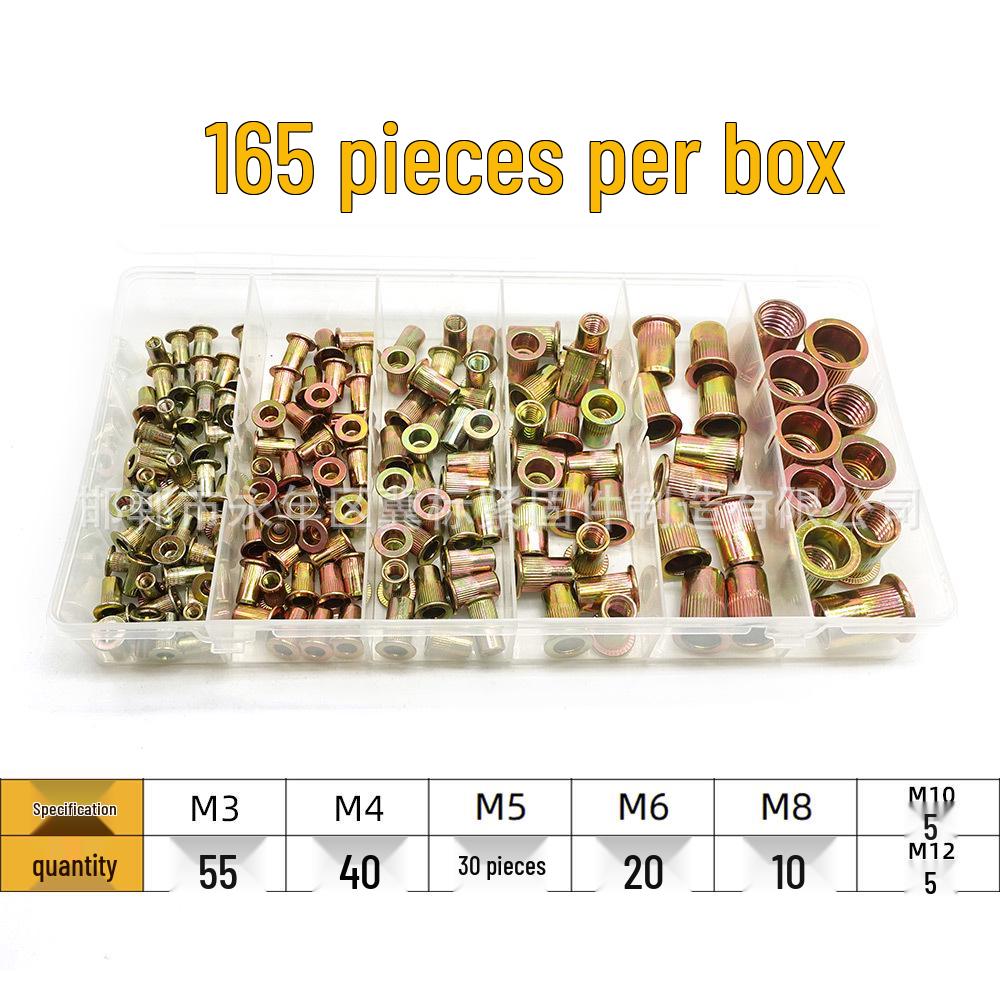 Boxed 220PCS Carbon Steel Rivet Nuts Galvanized Flat Head Vertical Stripe Caps