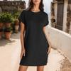Women'S Fashionable Solid Color Short Sleeved Round Neck Casual Sports Short Dress With Pockets