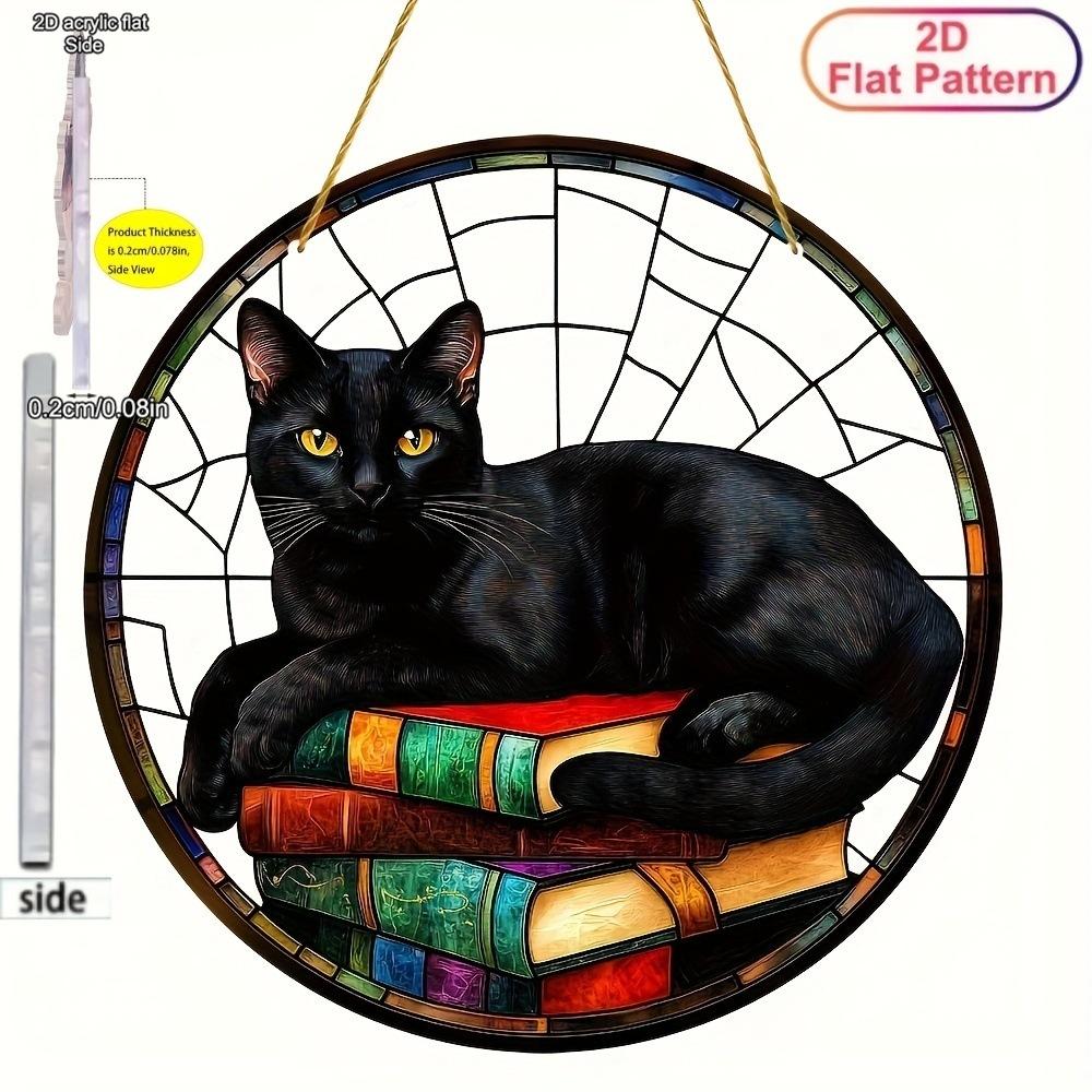 Noble Cat Black Cat Suncatcher, Acrylic Round Sign Translucent Window Hanging, Four Seasons Decoration, Novelty Home Decor