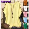 PEYWOW Moda feminina casual manga curta blusas e camisas com decote em O