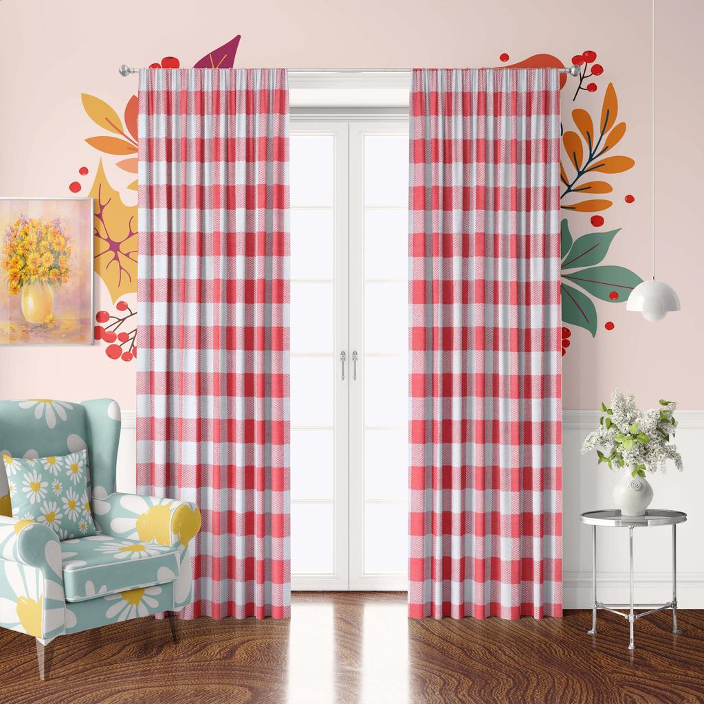 Set Of 2 Plaid Yarn Curtain Kitchens Bedrooms Study Rooms Cafes Living Room Home Decor For Great Made Polyester With Rod Pocket