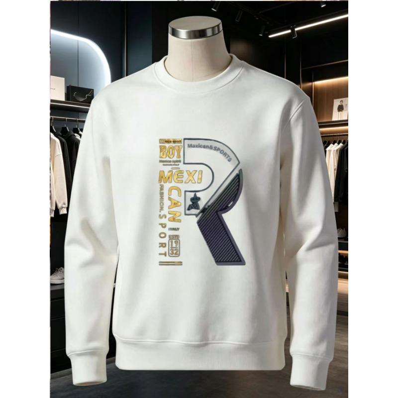 Men'S Black Crew Neck Sweatshirt - Loose Fit Long Sleeve Casual Trendy Print For Daily Wear.