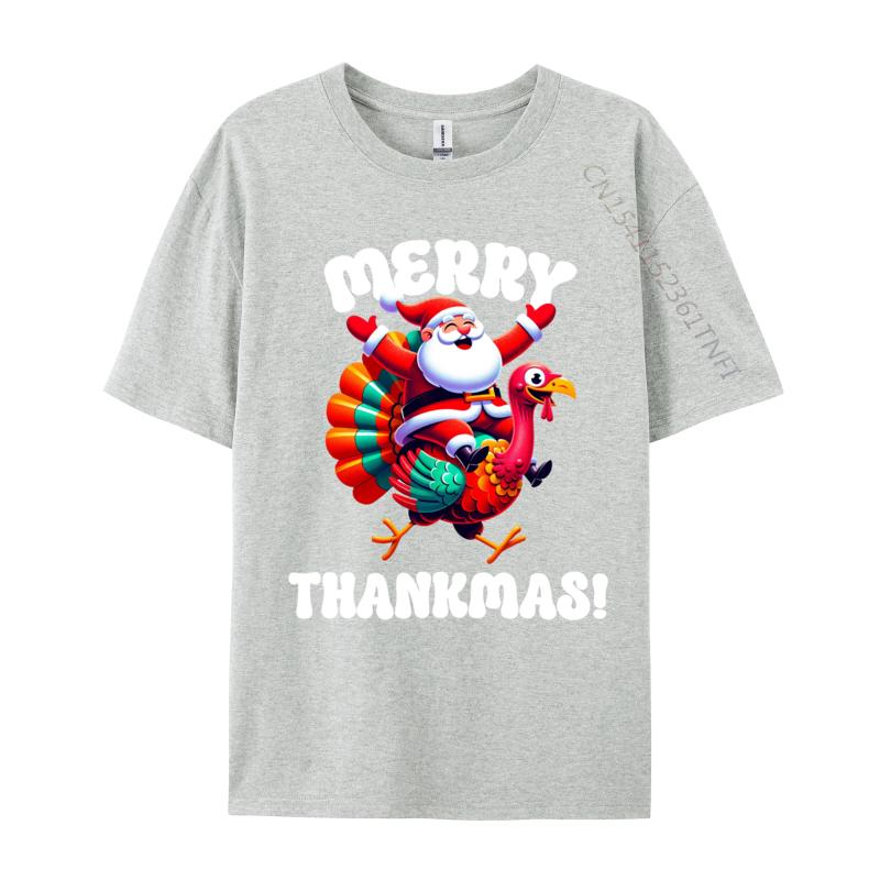 Merry Thanksmas Christmas Thanksgiving Funny Turkey Santa Tshirt Slim Fit Top Tshirts For Unisex All Cotton Tops T Shirt S