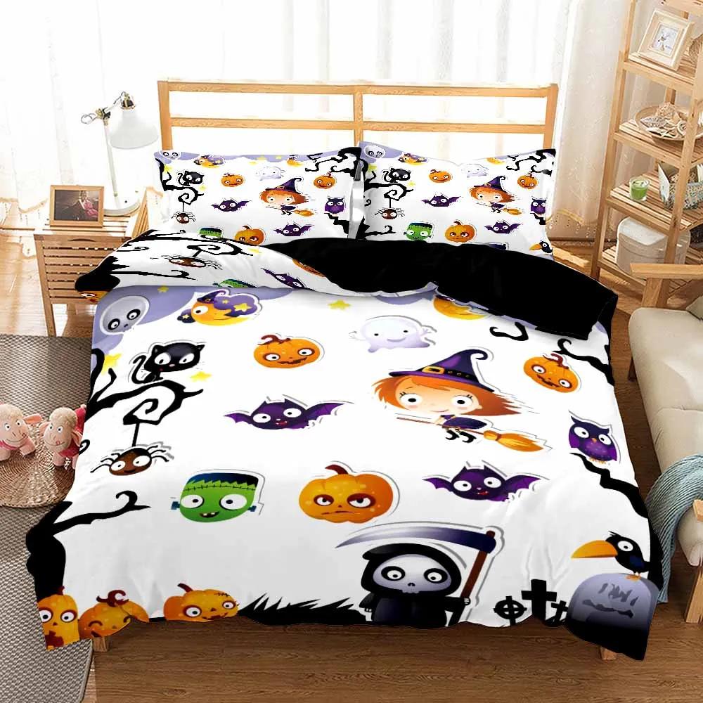 Printed Happy Halloween Bed Linens Set Covers Bed Room Queen Quilt Cover Set Skull Bedding Set Luxury Bedclothes Customized
