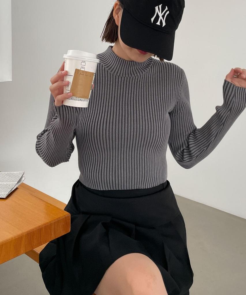WEGO Ribbed High Neck Short Knit Korean Winter Wear Women's Sweater, Casual, Simple, Sumikuro, Style,