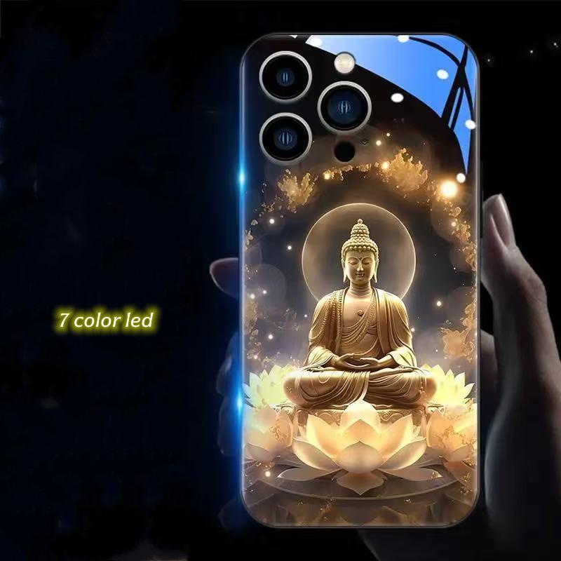 Lotus Buddha Colorful Luminous Phone Case For Samsung S26 S25 S24 S23 FE S22 S21 Ultra Plus Z Fold 7 6 5 LED Light Shining Cover