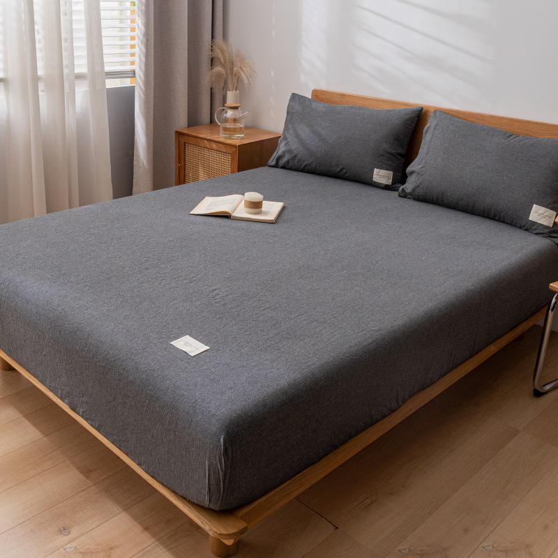 Muji-Style Washed Cotton Fitted Sheet Set - Non-Slip, Single Piece, Mattress Protector