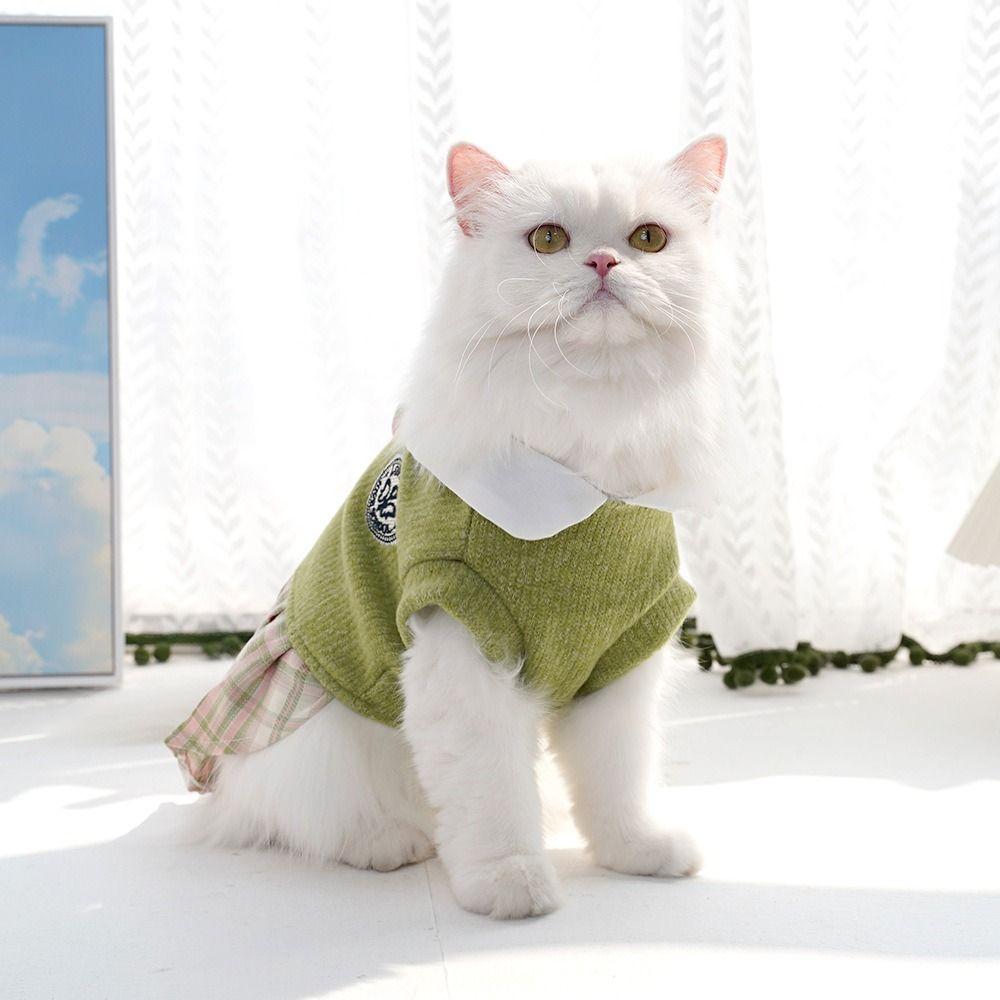 Thicken Kawaii Pet JK Plaid Skirt Knitted College Style Cat Clothes Comfortable Design Small Medium Size Dog Dress Pet Supplies