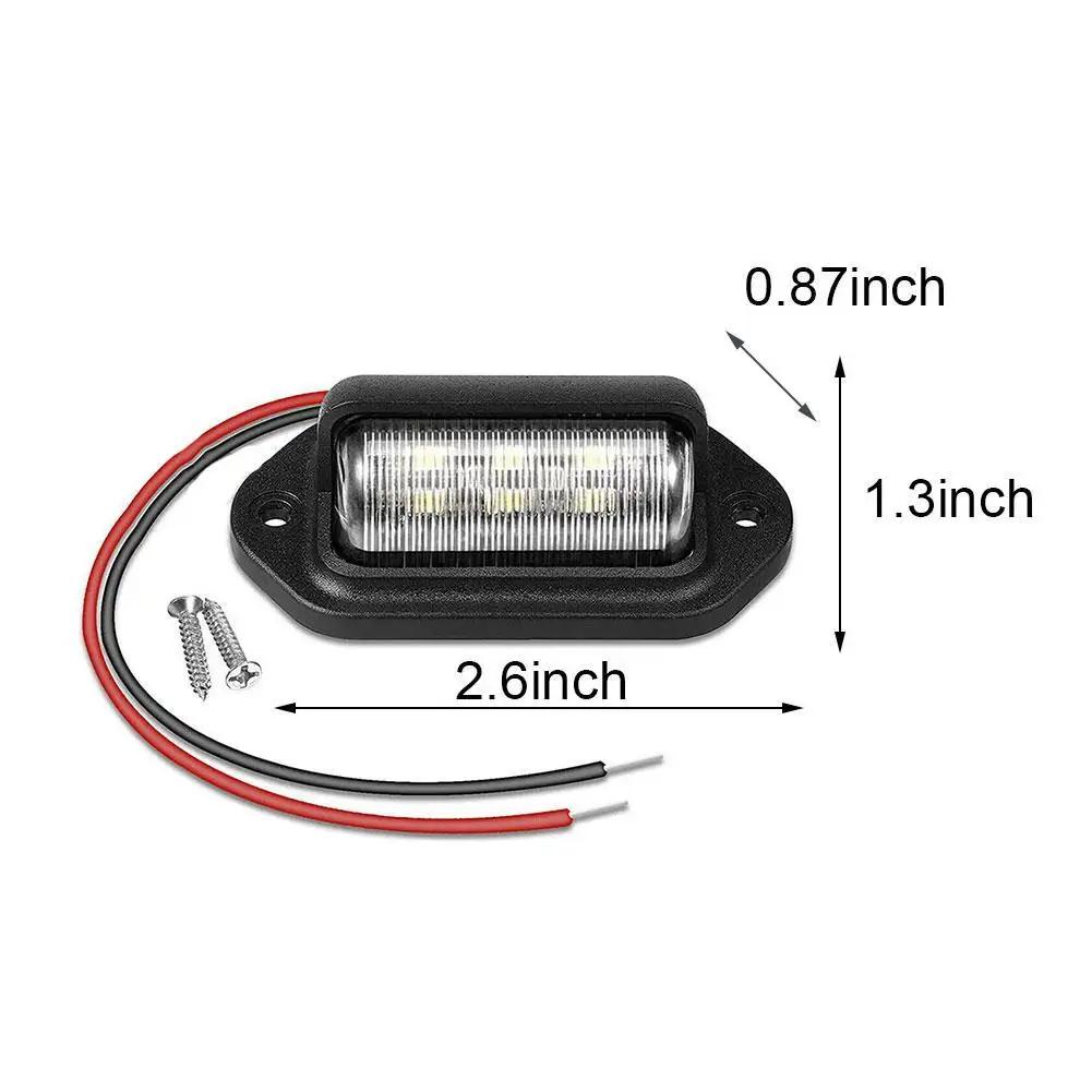 2Pcs Car 6 LED License Number Plate Lights Waterproof 12-24V Universal Truck RV Trailer Tail License Plate White Side Lamp Bulbs