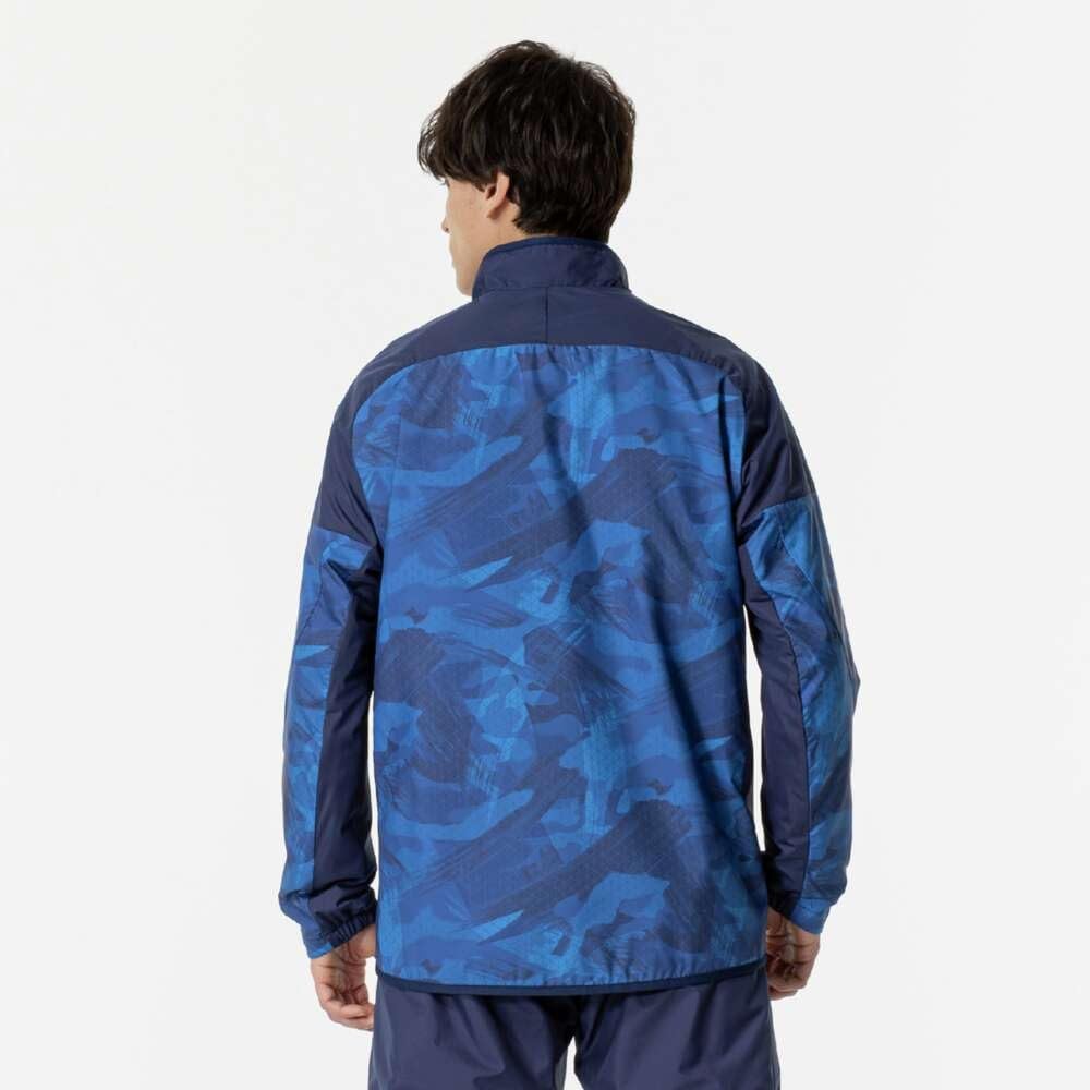 Mizuno Breath Thermo Warmer Training Pageant Blue Jacket, Moisture-Wicking, Water-Repellent, Windproof, Brushed, 32MEB541, Men's,