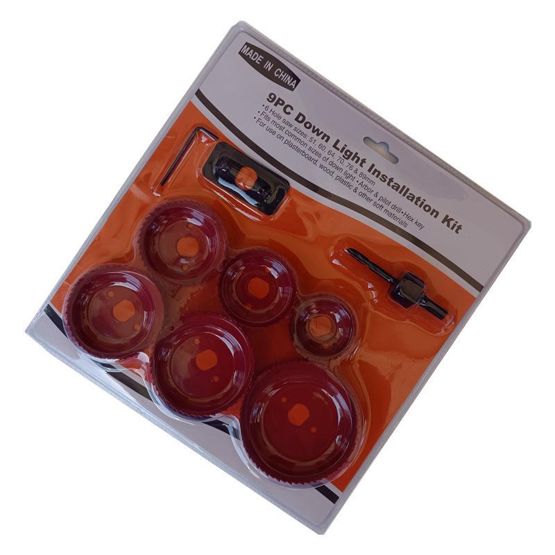 9-Piece Woodworking & Gypsum Board Hole Saw Set with Center Point Drill for Plastic Drilling