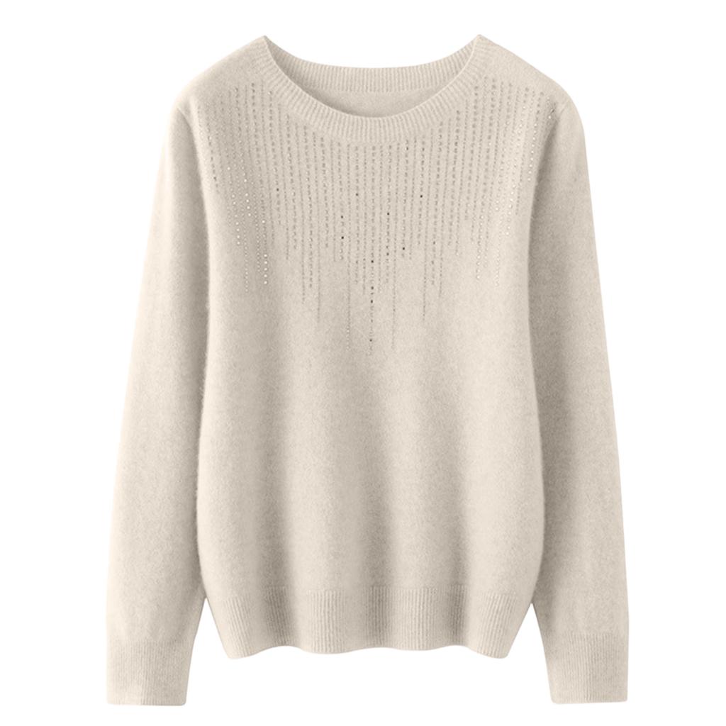 Women's Knitted Color Long Sleeved Round Neck Pullover, Base Shirt, Top