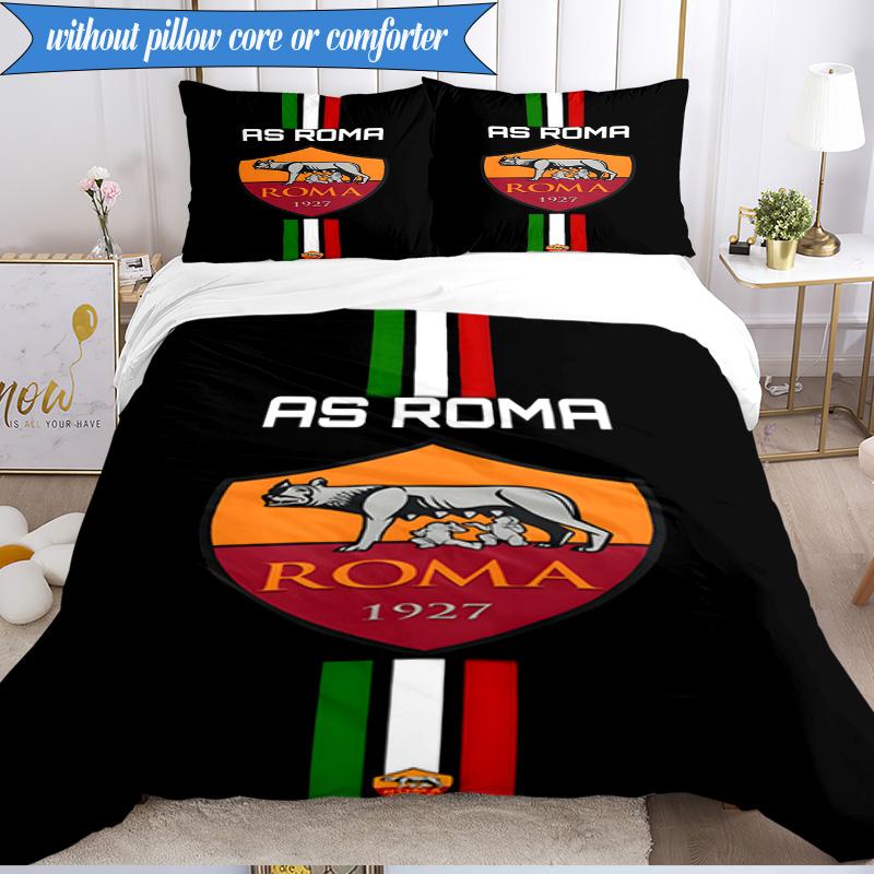 3PCS AS Roma1 Football club Printed Soft Bedding Set,Including 1pc Duvet Cover And 2pcs Pillowcases Perfect for Bedroom, Dormitory, Fan gift