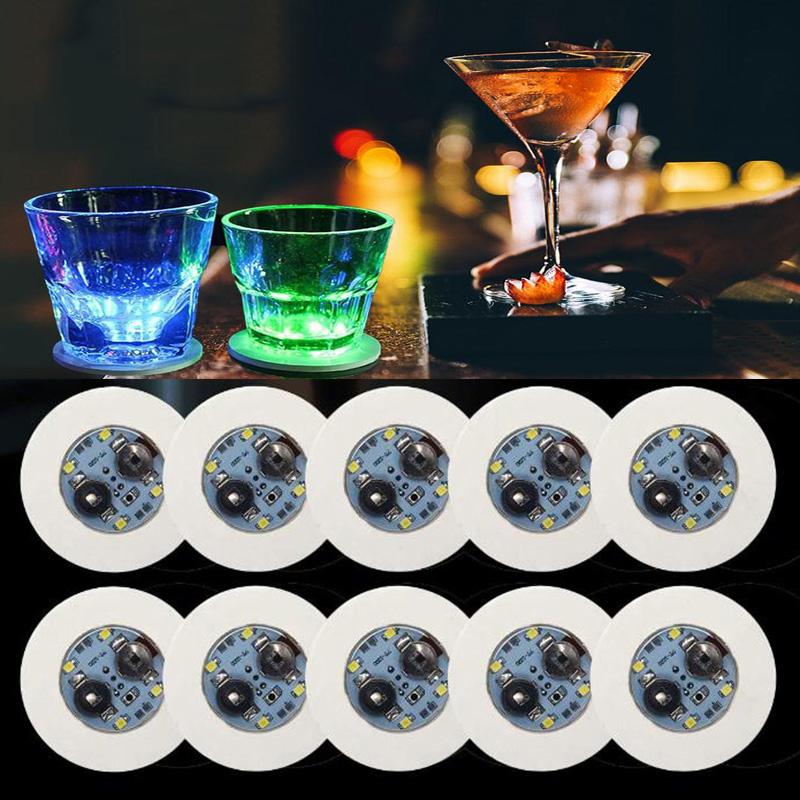 

12pcs LED Coaster Glass bottle Atmosphere light Drinks decoration Led Bar Coaster Decor Cup Mat Party Wedding Bar tools