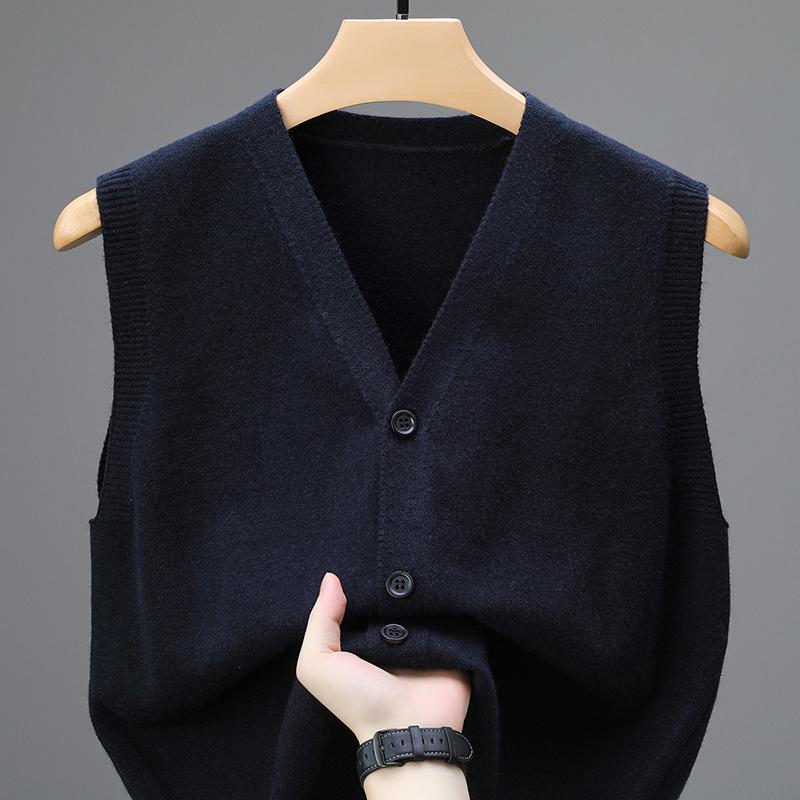 Single Breasted Pullover Autumn Sleeveless Vests Men Work Sweater Knitted Male Waistcoat Jumper Pullovers