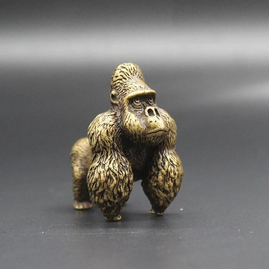 1 Pcs Antique-style Brass Golden Monkey Tea Table Tea Pet Office Desktop Animal Decorative Figurine Cast Bronze Ornament