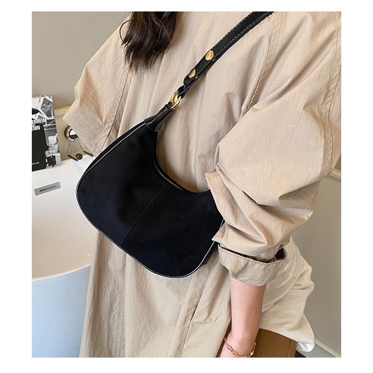 IELGY Ladies Messenger Bag Suede Matte Retro One-Shoulder Underarm Crescent Bag